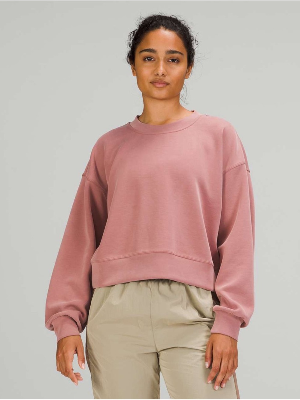 Lululemon Softstreme womens perfectly oversized cropped crew, spiced chai size 6